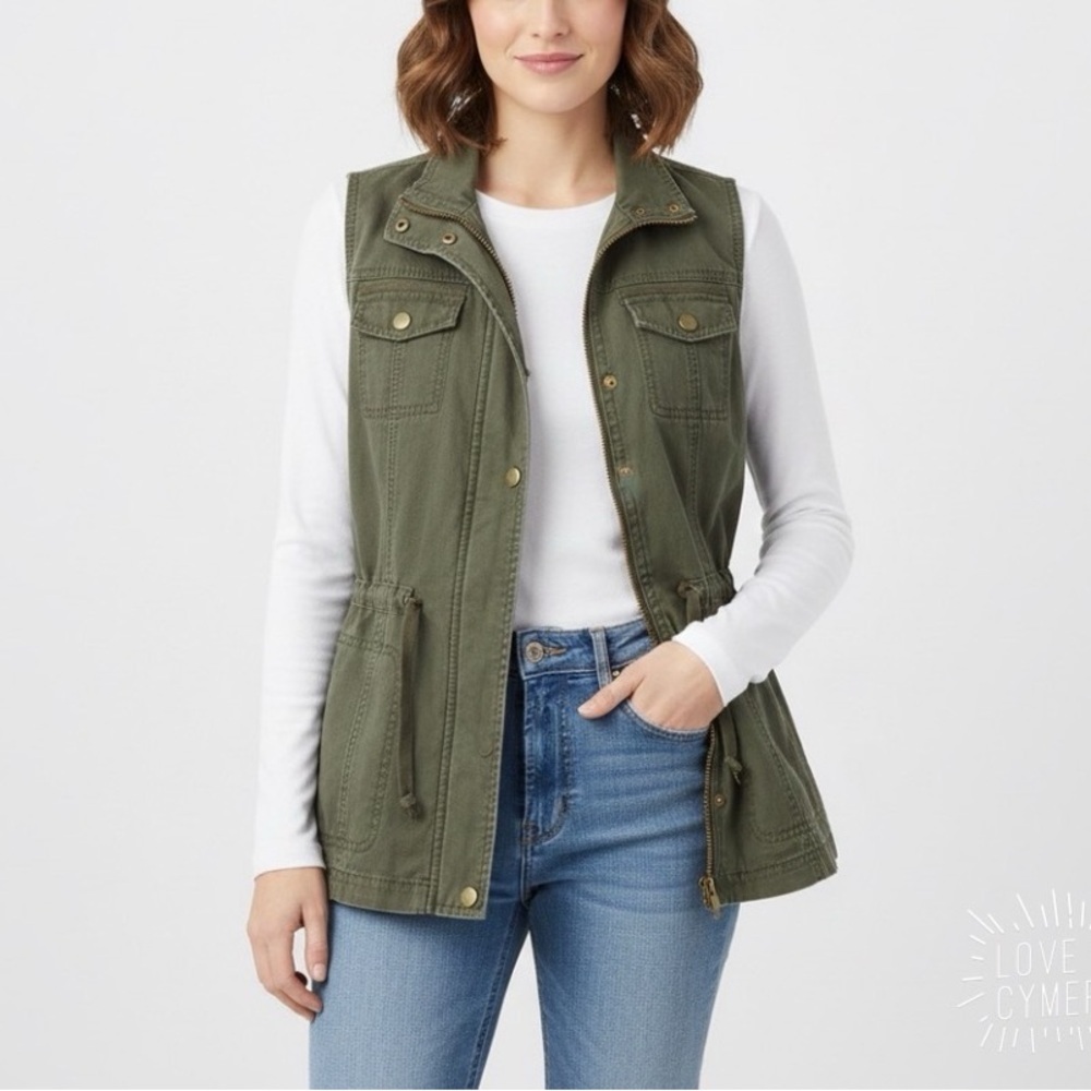 A New Day Olive Green Sleeveless Cargo Utility Zippered Vest Size M